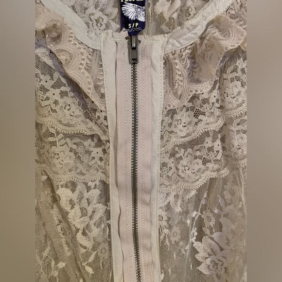 Vintage Free People sheer lace double zip ruffle shirt blouse top women’s Small - Picture 6 of 10